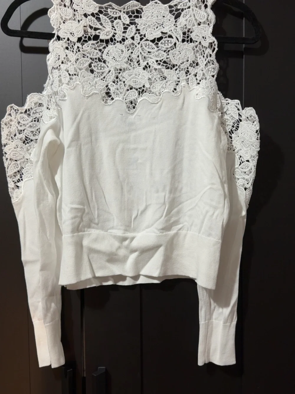 Express White Lace-Trim Cold-Shoulder Women's Top